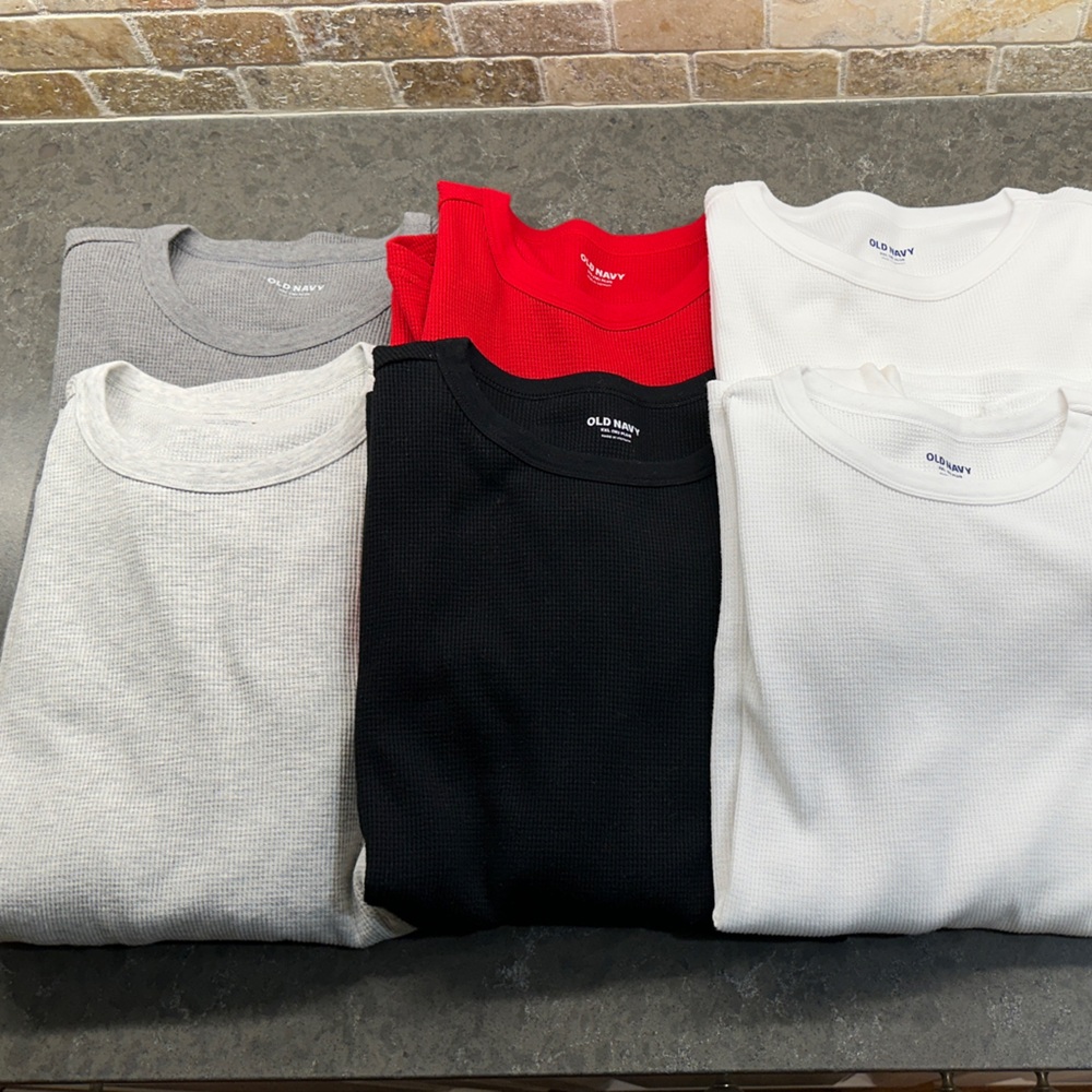 Old Navy Big Boys (Plus) Waffle Shirts- Set of 6: Gray, Red, Black, & White